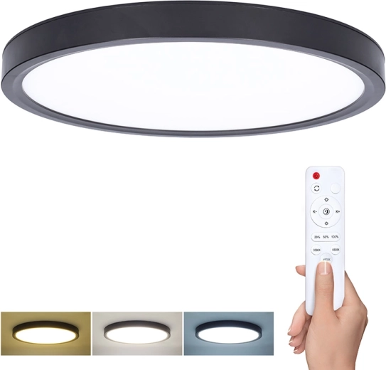 Solight LED plafond-/wandlamp Estela Black met afstandsbediening, 36 W, 30 cm