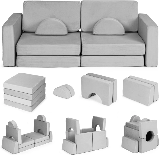 Opvouwbare modulaire kinderbank voor 2 kinderen, 10 kussens ECOTOYS – grijs
