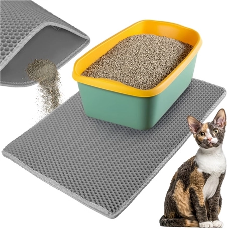 Purlov mat for cat litter box 75 × 55 cm, gray, double-layer EVA honeycomb