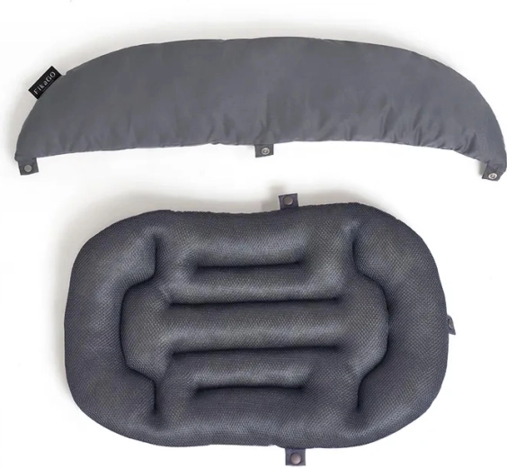 Crescent-shaped pillow with flexible attachment