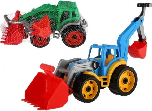 Plastic tractor – excavator with bucket, green