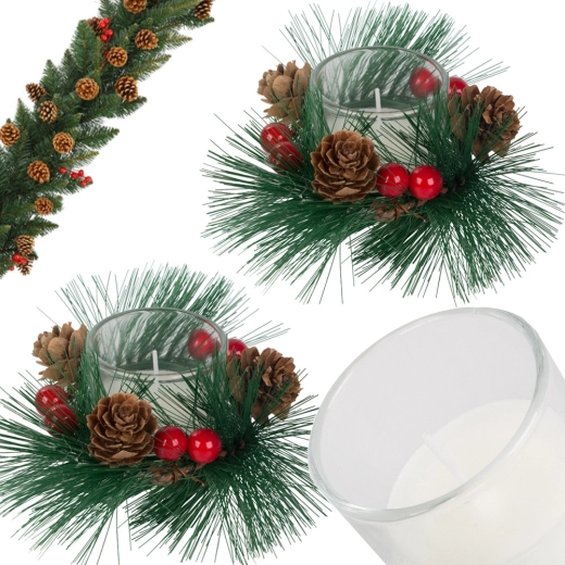 Decorative Christmas candles in a glass wreath
