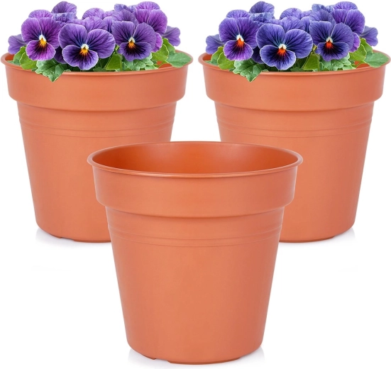 Runder Kunststoff-Gartenblumentopf 15 cm, Set mit 3 Stück