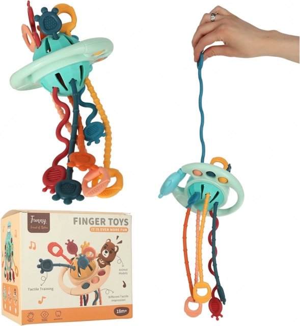 Montessori sensory rattle and teether with strings and buttons for babies