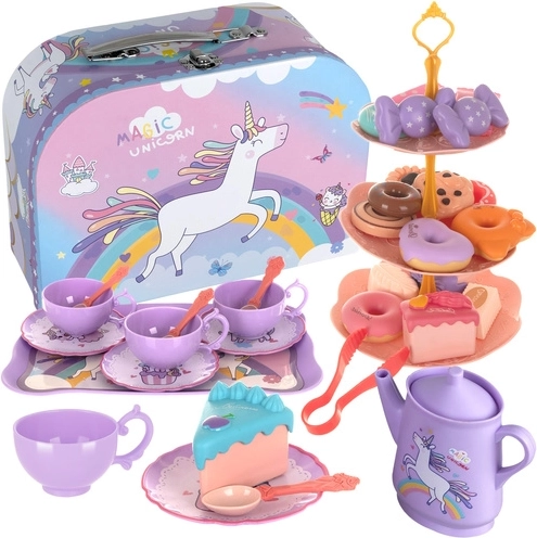 Children’s tea set in a suitcase with sweets