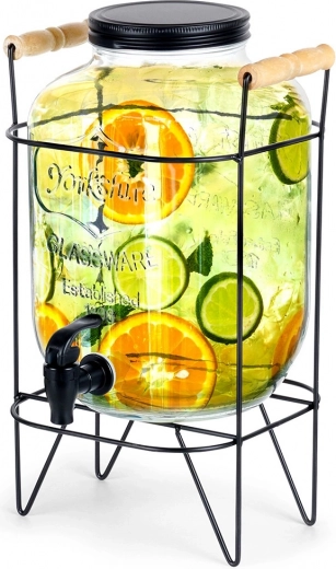 Distributeur de boissons en verre avec robinet et support noir 5,5 l