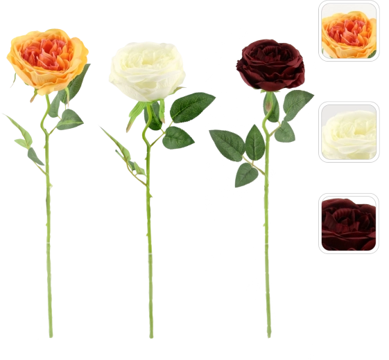 Artificial rose sprig 45 cm, assorted colors (36 pcs)