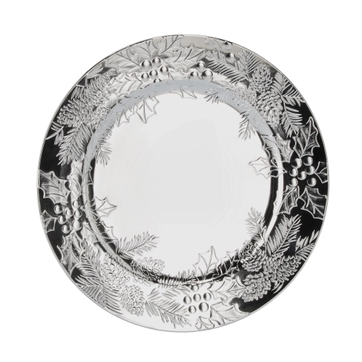 Round festive charger plate 33 cm, silver - 1 piece