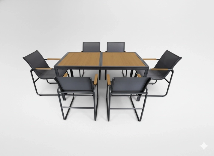 Garten-Essgruppe Anthrazit – Tisch und 6 Stühle