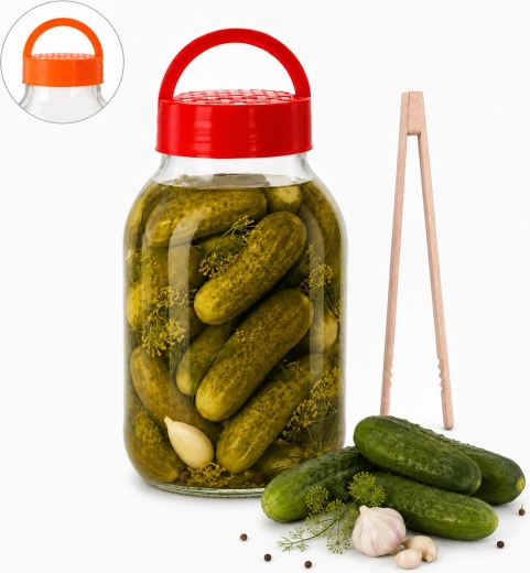 Bocal en verre de 4 l avec couvercle en plastique, recette et pince