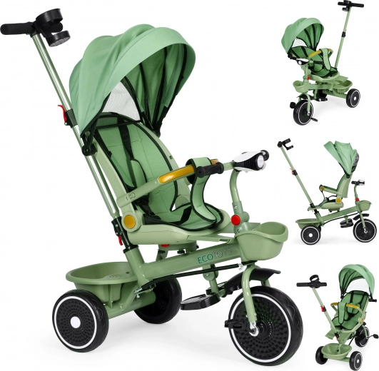 Kinder-Dreirad 2-in-1 mit Dach und drehbarem Sitz ECOTOYS – grün