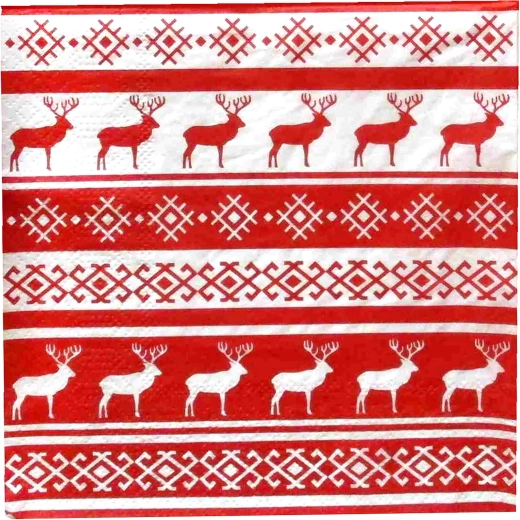 Kerstservetten met rendier 33 × 33 cm, 3-laags - 1 stuk