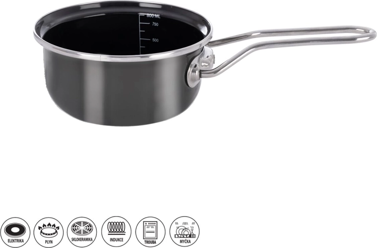 Geëmailleerde steelpan Metalic met rand 16 cm