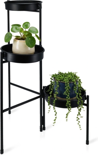 Black metal plant stand, 3-tier, 46 × 32 × 61.5 cm
