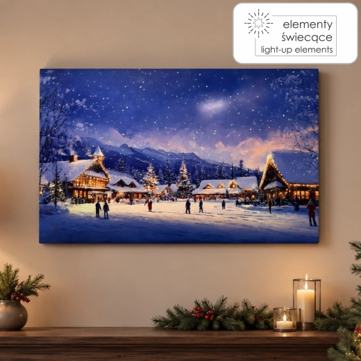 LED canvas picture Winter town 60 × 40 × 3.2 cm