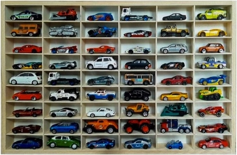 Wooden car shelf with 54 compartments