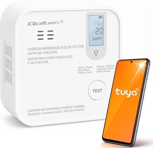 TUYA Wi-Fi-Kohlenmonoxidmelder mit LCD-Display und LED-Alarm