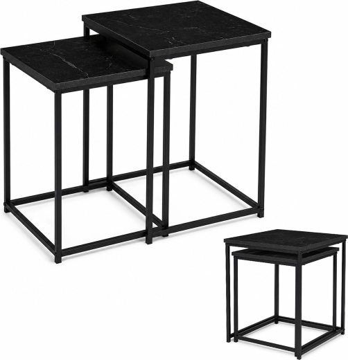 Set aus 2 Beistelltischen ModernHome im Loft-Stil mit schwarzer Marmoroptik