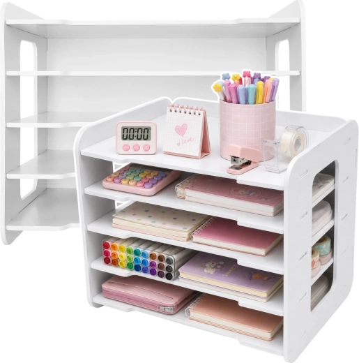 Weißer hölzerner Tisch-Organizer für A4-Dokumente aus MDF