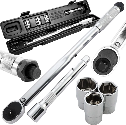 Drehmomentschlüssel‑Set 1/2'' 40–210 Nm mit Stecknüssen 17/19/21 und Koffer