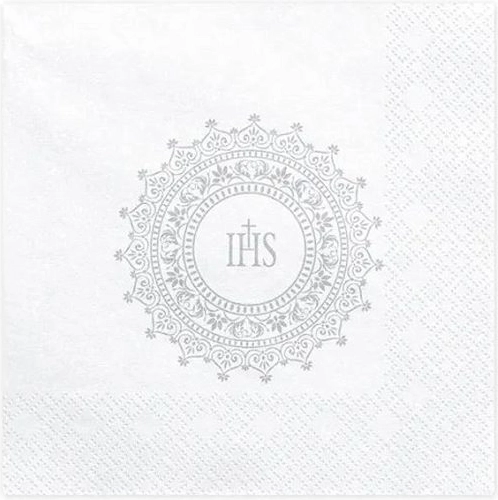 First Communion napkins IHS white-silver 33 × 33 cm 20 pcs