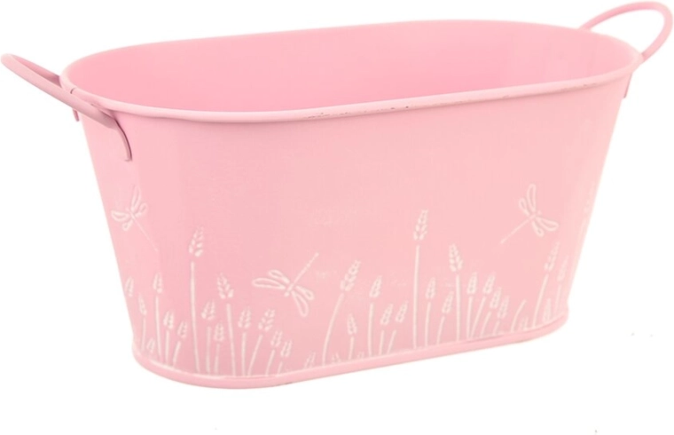 Cache-pot en métal avec motif libellule rose 22 × 13 × 11 cm