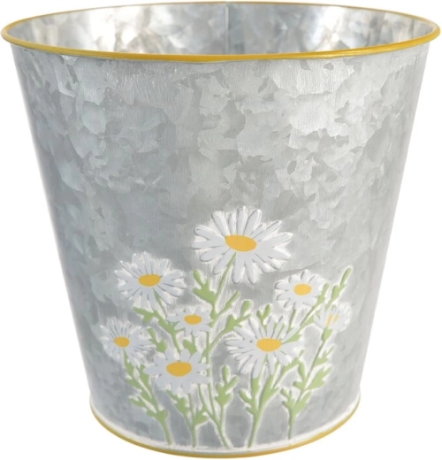 Cache-pot en métal avec relief de marguerite, gris