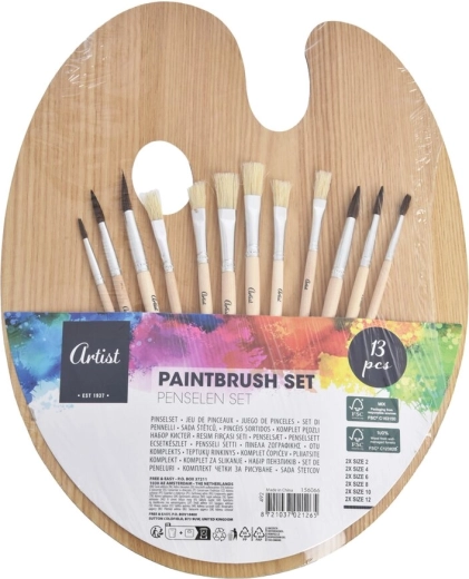Houten schilderspalet met set van 12 penselen, 25 × 31 cm