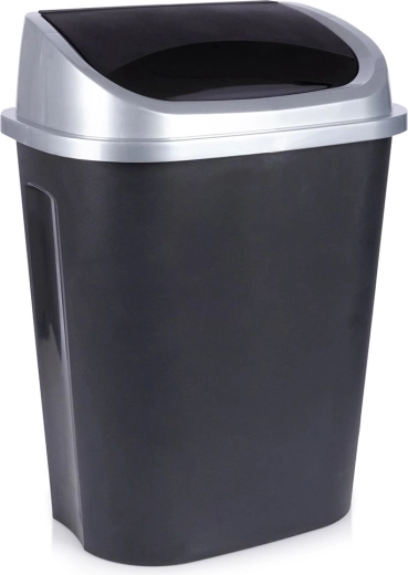 Plastic trash can with swing lid, 50 l, black