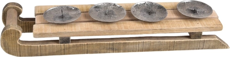 Houten adventskandelaar in de vorm van een slee bruin 43 × 12 × 8 cm