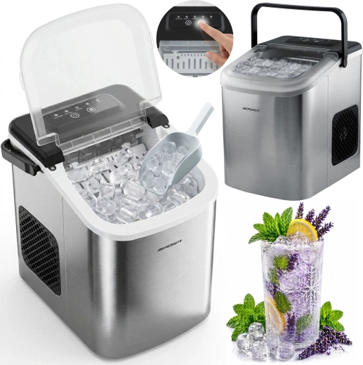 Compact Berdsen Ice Maker 12 kg/24 h, 1.1 l, silver