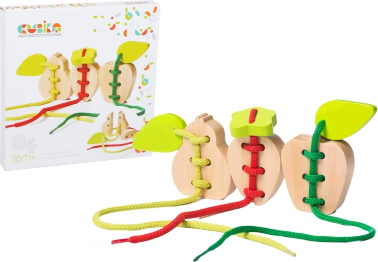 Wooden Toy on String Cubika Fruit Pear Apple Strawberry