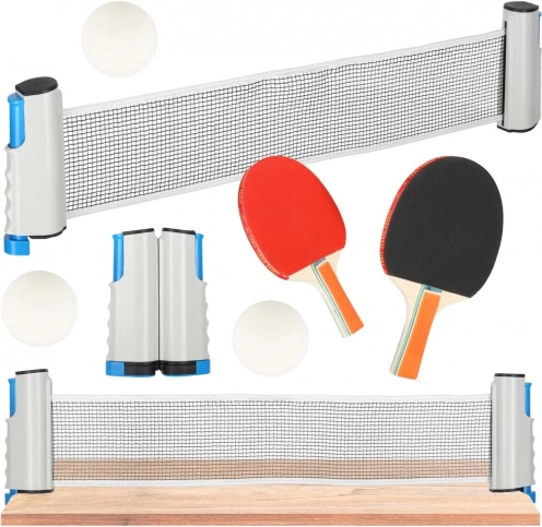 Tischtennis-Set mit ausziehbarem Netz und 2 Schlägern