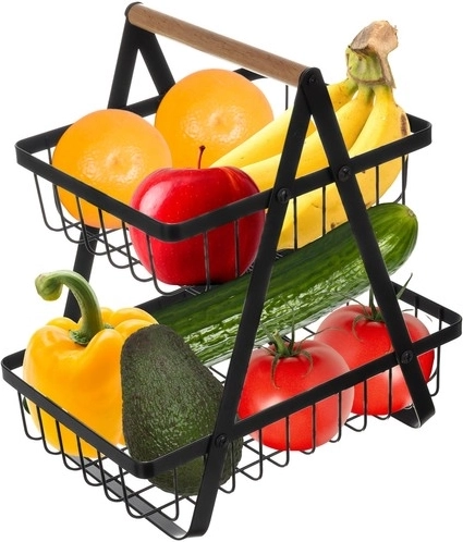 Tweepolig metalen fruit- en groentemand RUHHY, mat zwart