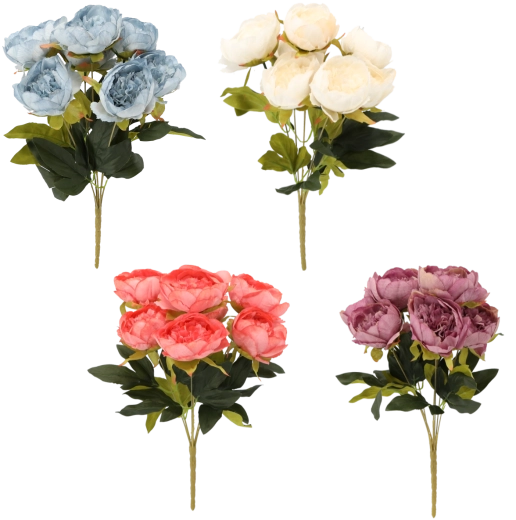 Artificial sprig – bouquet of 7 peonies, 43 cm, mixed colors