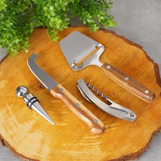 Cheese knife and slicer with wooden handles
