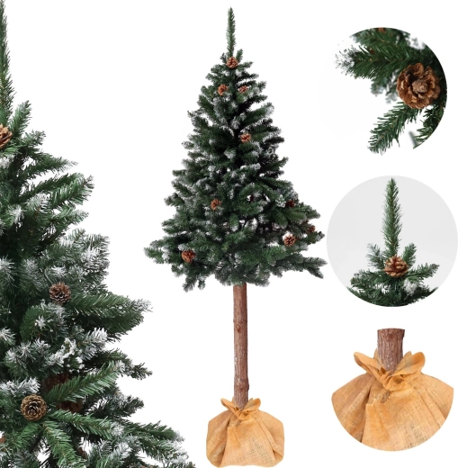 Artificial Christmas tree on a trunk 180 cm, diamond pine with cones, snow-flocked