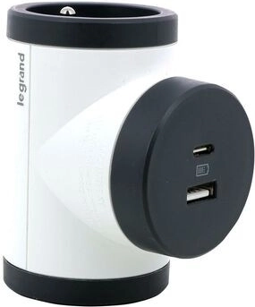Draaibare splitter 2× stopcontact met penaarde + USB A/C