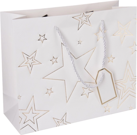 Sac cadeau en papier blanc avec motif étoile 31 × 12 × 26 cm