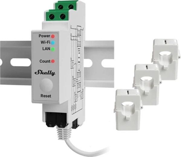 Shelly Pro 3EM Matter three-phase energy meter 120 A for DIN rail