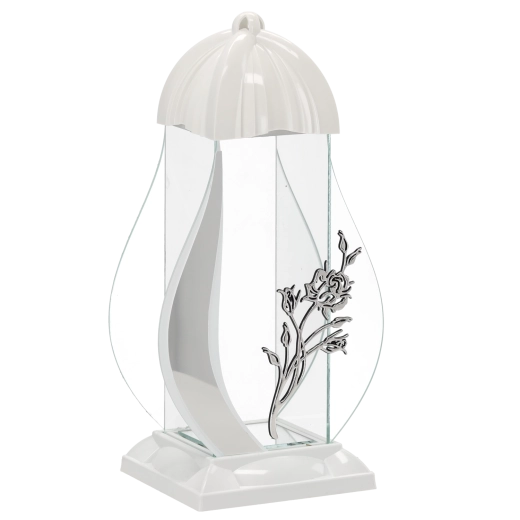 Grave lantern M Rose white 39 cm