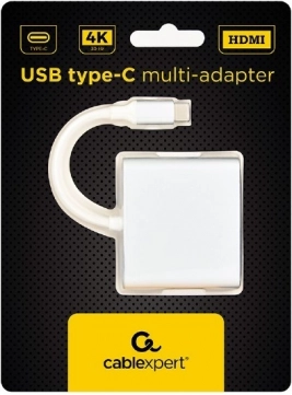 Zilveren USB‑C‑adapter met USB‑A 3.0 en HDMI