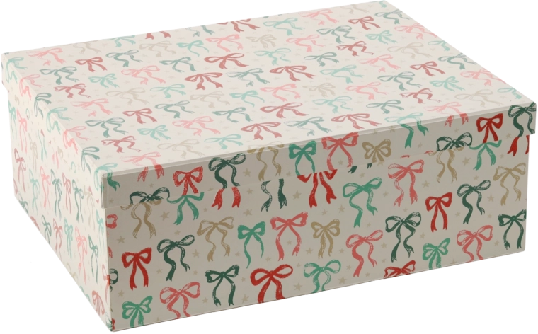 Geschenkbox mit Weihnachtsmotiv und Schleife 41 × 32 × 15 cm – 1 Stück