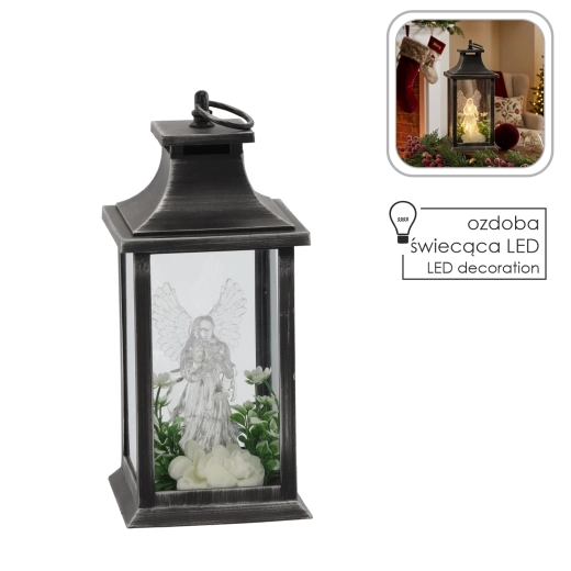 LED-lantaarn met engel en witte bloemen