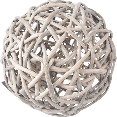 Boule décorative lumineuse en rotin LED 15 cm, grise