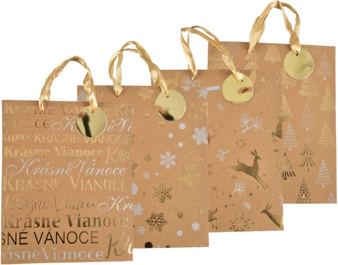 Kerstcadeautas van kraftpapier 26 × 10 × 32 cm (4 motieven)