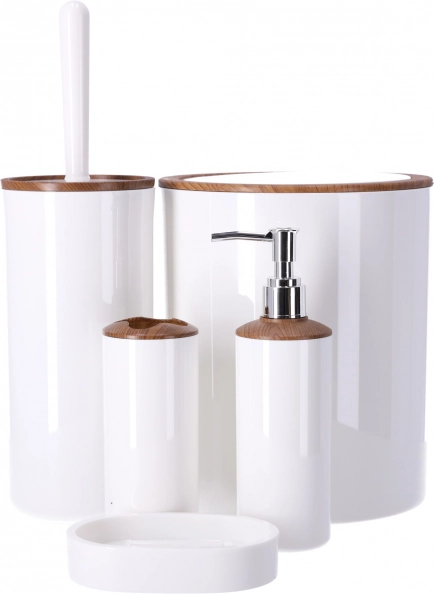 Bad-Accessoire-Set BERRETTI, 5-teilig, weiß mit Holzelementen