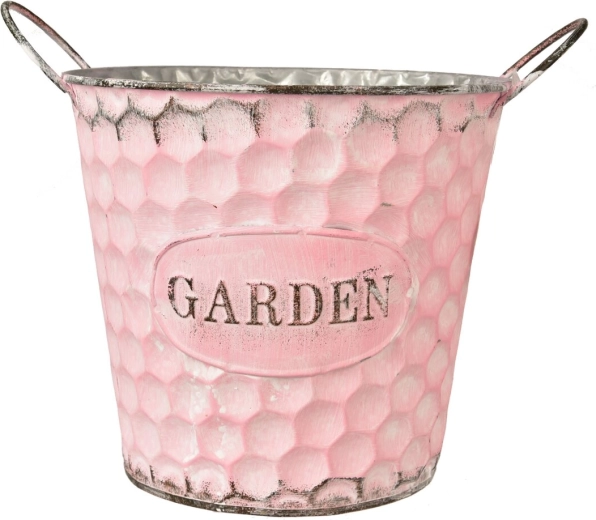 Cache-pot GARDEN en tôle rose carré 17 × 17 × 18 cm