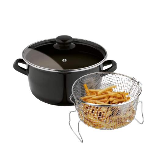 Tadar geëmailleerde frituurpan met mandje en deksel 22 cm