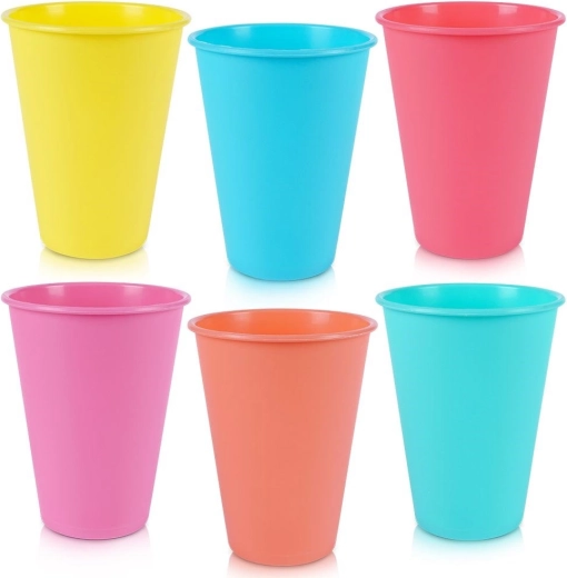Plastikbecher 400 ml, Set 6 Stück – bunt, wiederverwendbar